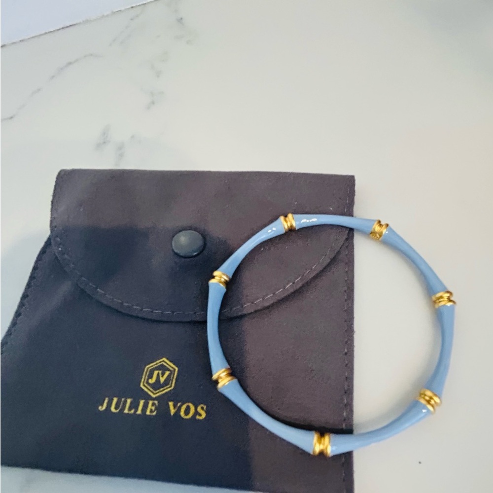 New Julie Vos Bamboo Bangle - Chalcedony Blue Enamel